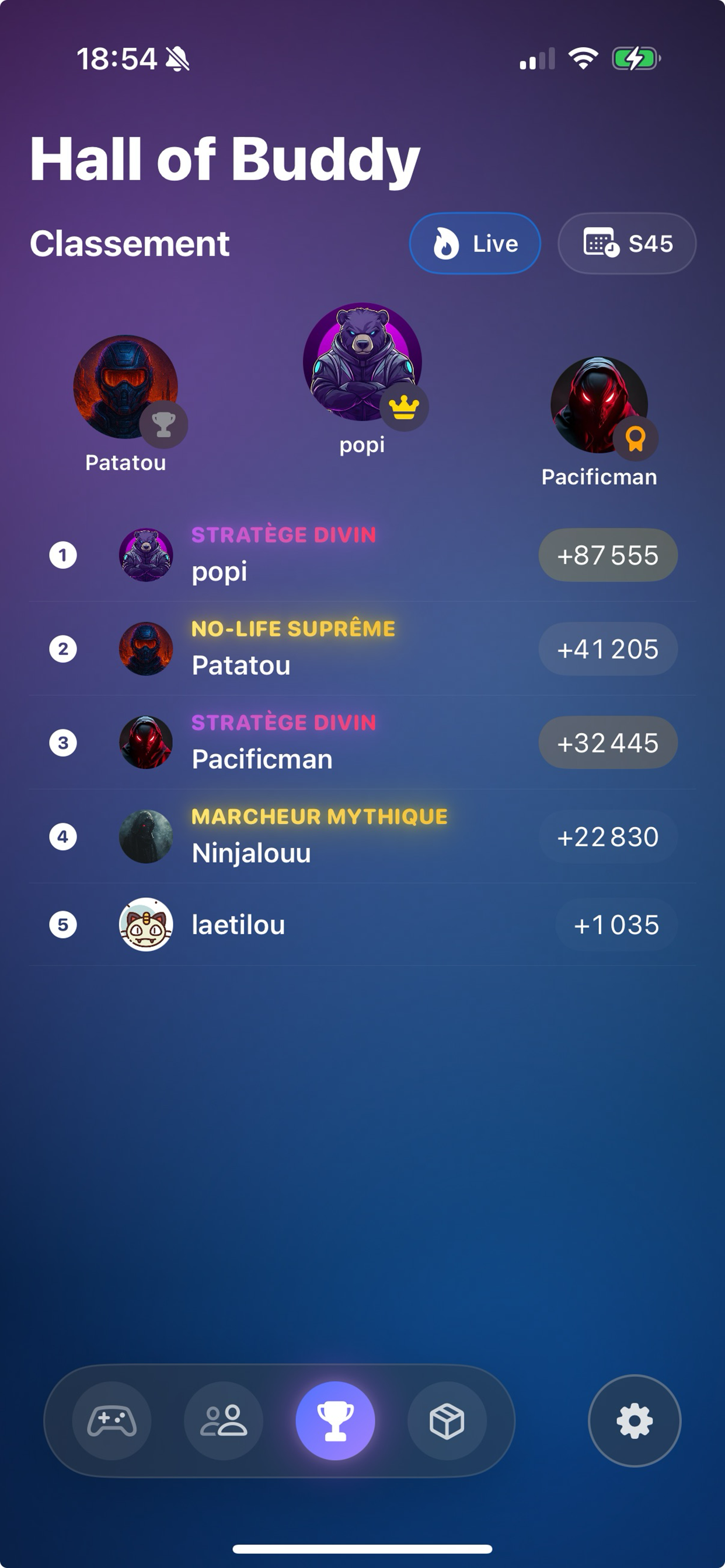 Profil joueur Game Buddy